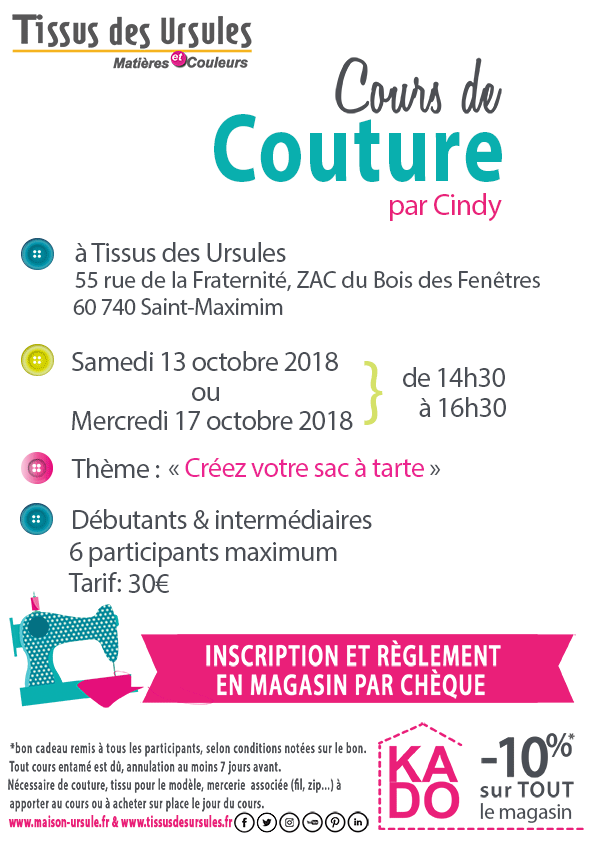 Cours de couture Affiche 13.10 et 17.10